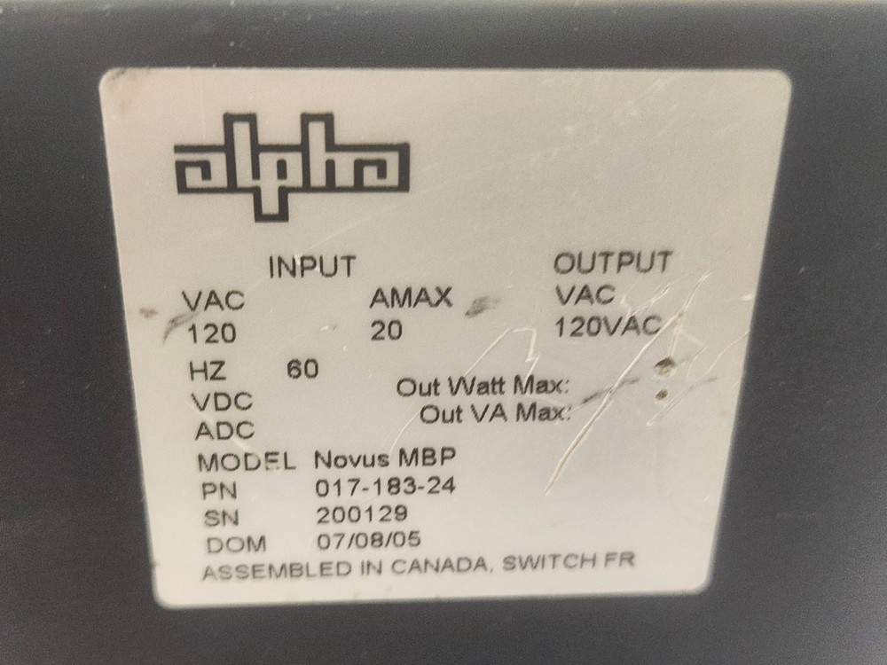 Alpha Novus MBP BYPASS SWITCH 017-183-24 untested