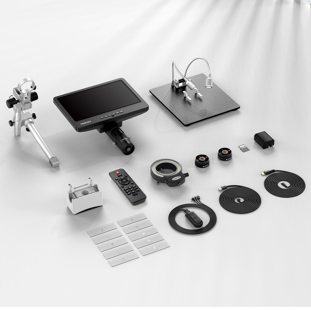 TOMLOV 10" Digital Microscope HDMI 2000X 3*Lens & Boom Arm Stand Coin Microscope