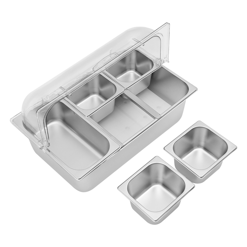 Serving Container Stainless Steel Food Serving Container w/Lid 5 Compartments