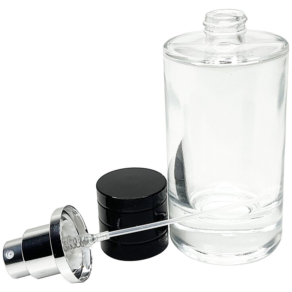 50ml 1.7oz Empty Thick Glass Perfume Black Cap Bottles Silver Atomizer Fine Mist