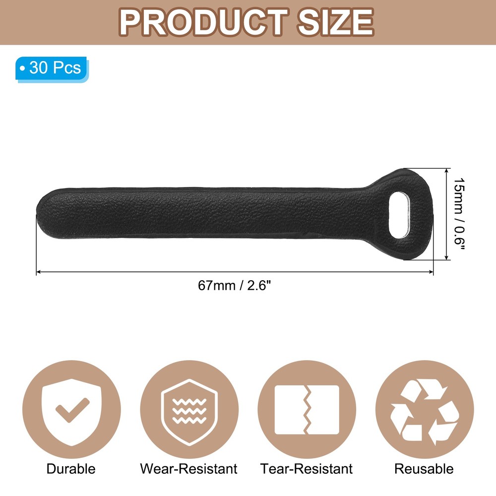 30 Pcs Leather Zipper Puller, 2.6" Zipper Sliders, Bright Black