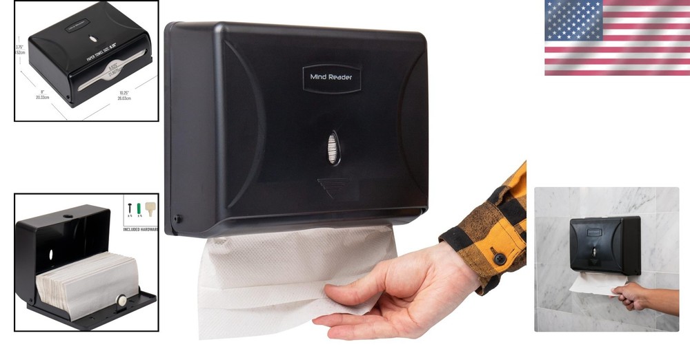 Compact Wall-Mounted Black Paper Towel Dispenser - Efficient & Practical Design