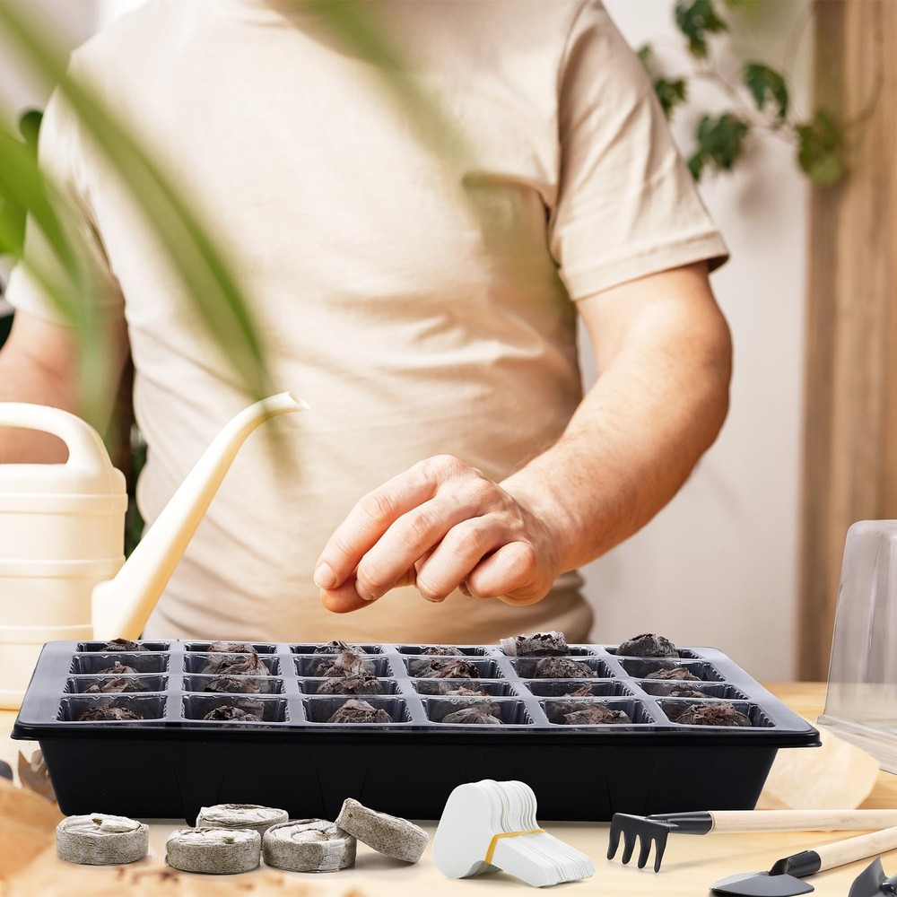 4 Sets Seed Starter Tray Kit Germination Starter Tray with Humidity Dome and ...
