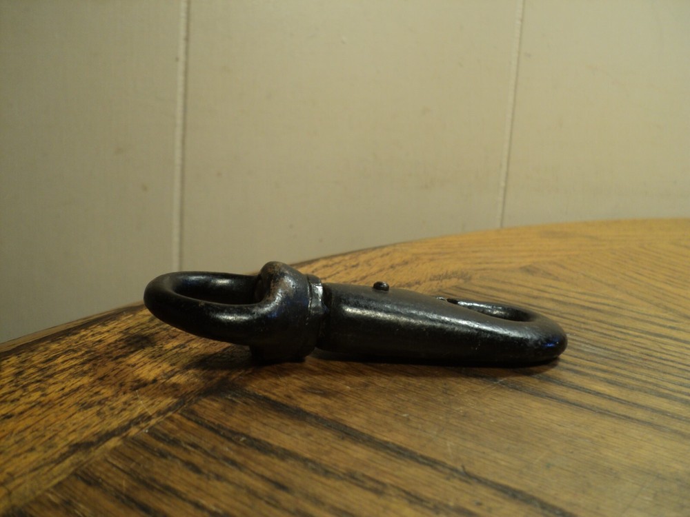 Vintage Steel Swivel Snap Hook w/ Pull Open Spring Latch Tool 4-3/8" Long