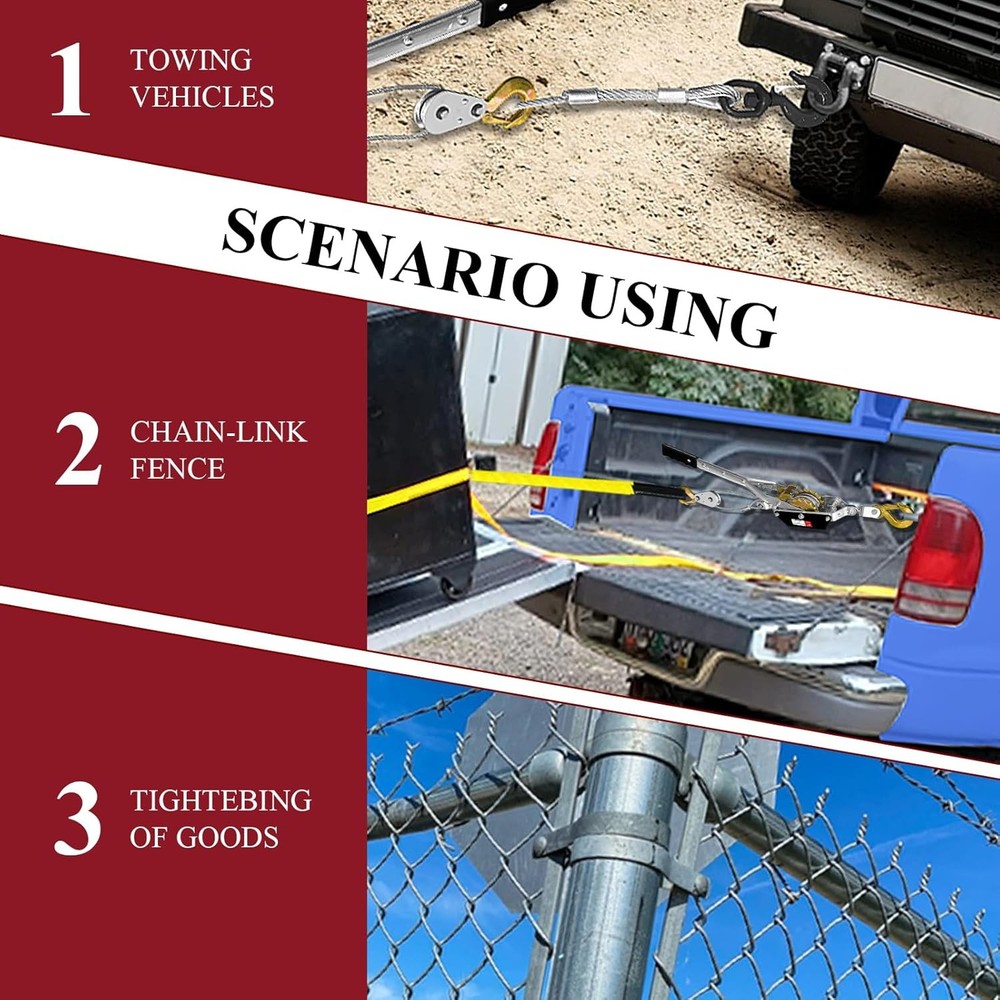 Come Along Winch, 2 Ton (4480 lbs) Pulling Capacity, 7 ft Steel Cable, 2 Hooks,