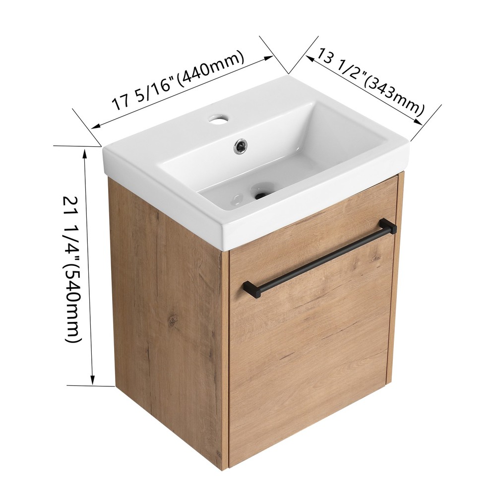 18"Floating Bathroom Vanity Wall-Mounted Ceramic Sink Door For Small Space White