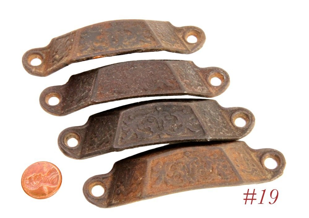 4 matching OLD DRAWER BIN PULLS Eastlake Hardware cast iron