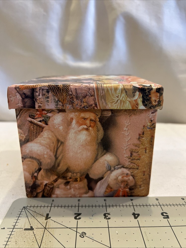 Charming Cardboard Victorian Storage Box Christmas Theme 5X5X4.5