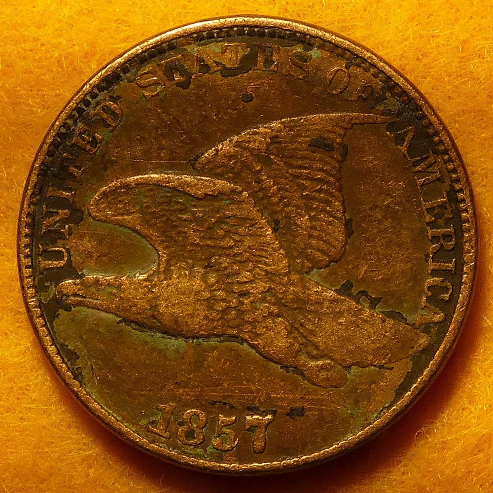 1857 Flying Eagle Cent with sharp feather details