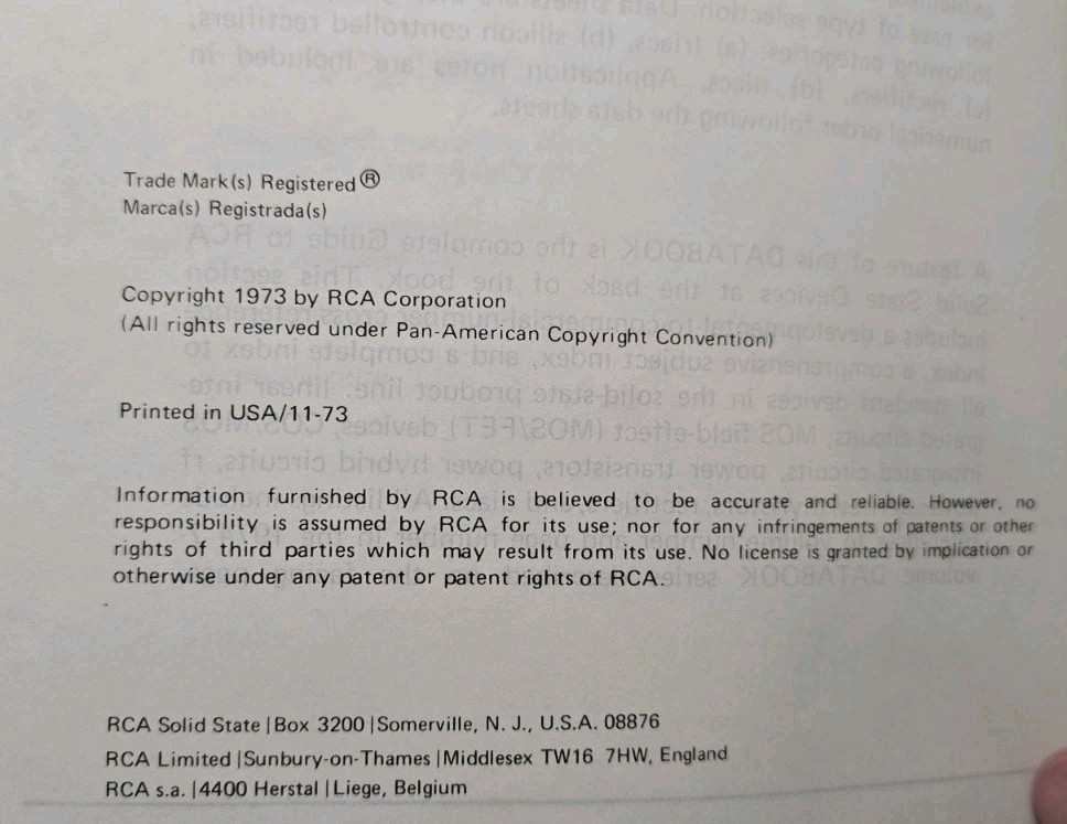 RCA Solid State Databook Series Thyristors Rectifiers and Diacs SSD-206B PPB