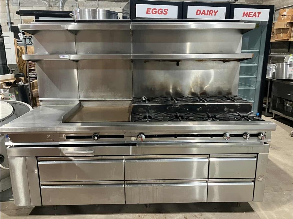 Jade Range 84" 8 Burner Step Up Range & 24" Griddle w/ Remote Chef Base