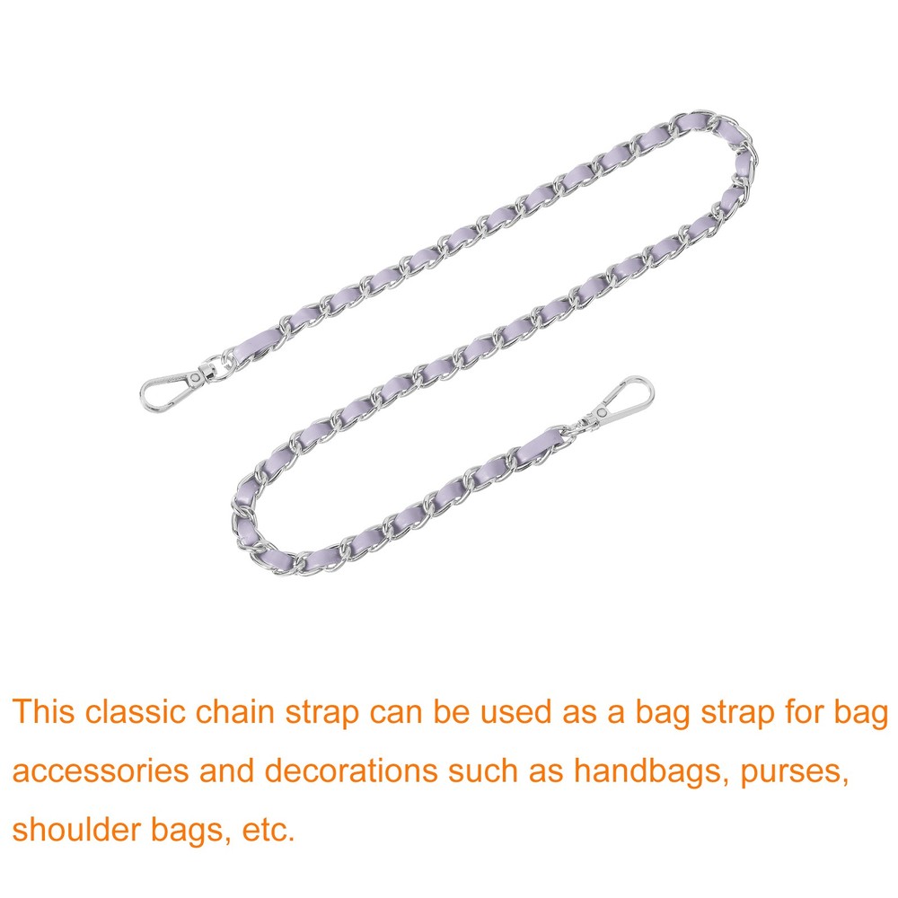 Purse Strap, 24" Leather for Shoulder Strap (Purple, Silver)