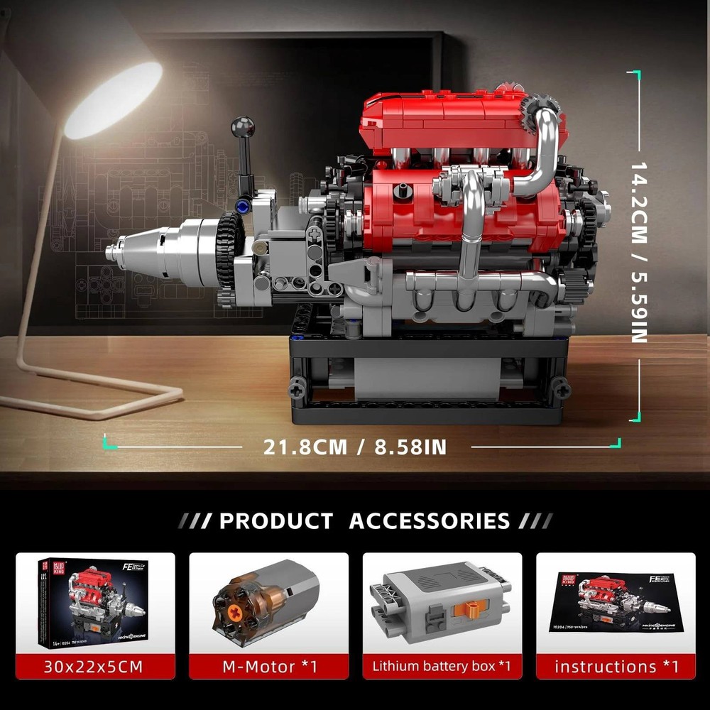 V8 Engine Motor Mechanical Engineering Model Building Block Gift Collection ABS