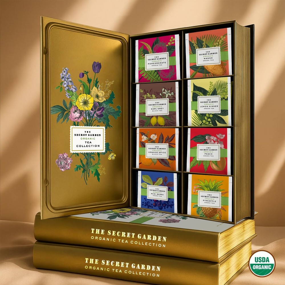 Organic Tea Bag Sampler Set - 80 Pack in Designer Tin for Gifting