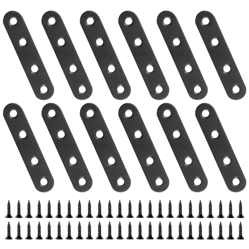 12 PCS 2.99'' x 0.63'' Stainless Straight Flat Brackets, Black