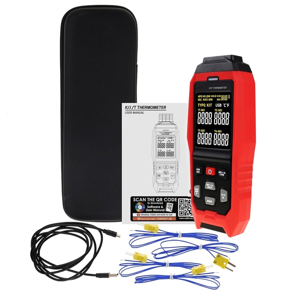 4-Channel Thermocouple Thermometer with USB Data Logging and Alarm Feature