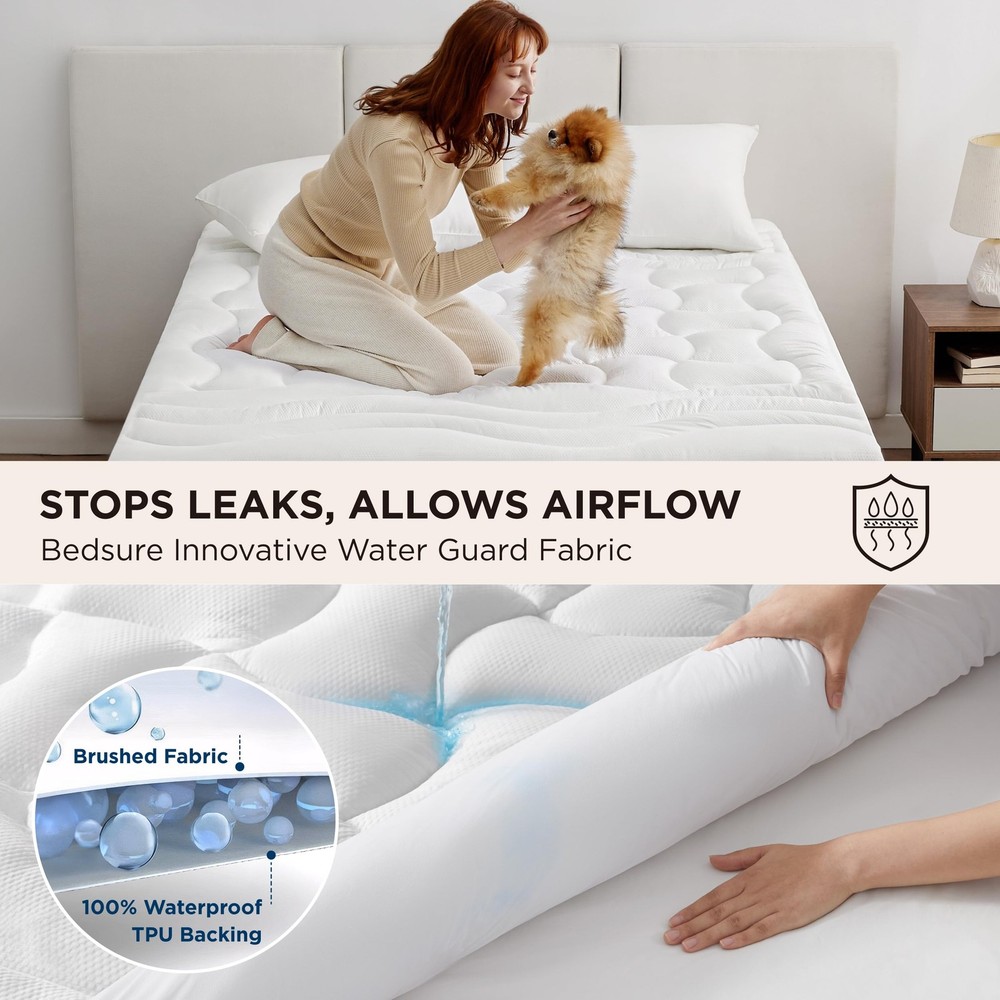 Bedsure Full Size Mattress Protector Waterproof - Quilted Fitted Full, White