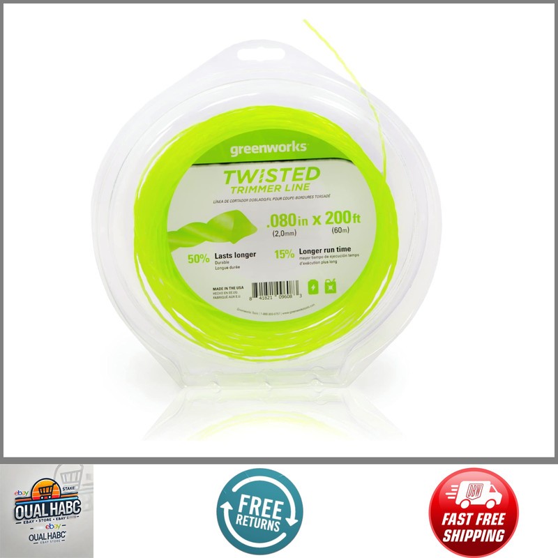 Greenworks 0.080" Twisted Trimmer Line 200ft Spool Durable String for Grass Weed