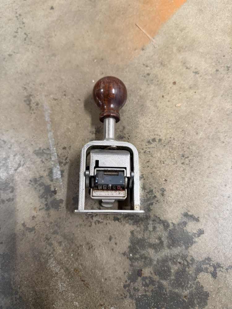 Antique Bates Model 49A Numbering Machine Working 5-Wheel Wood Handle