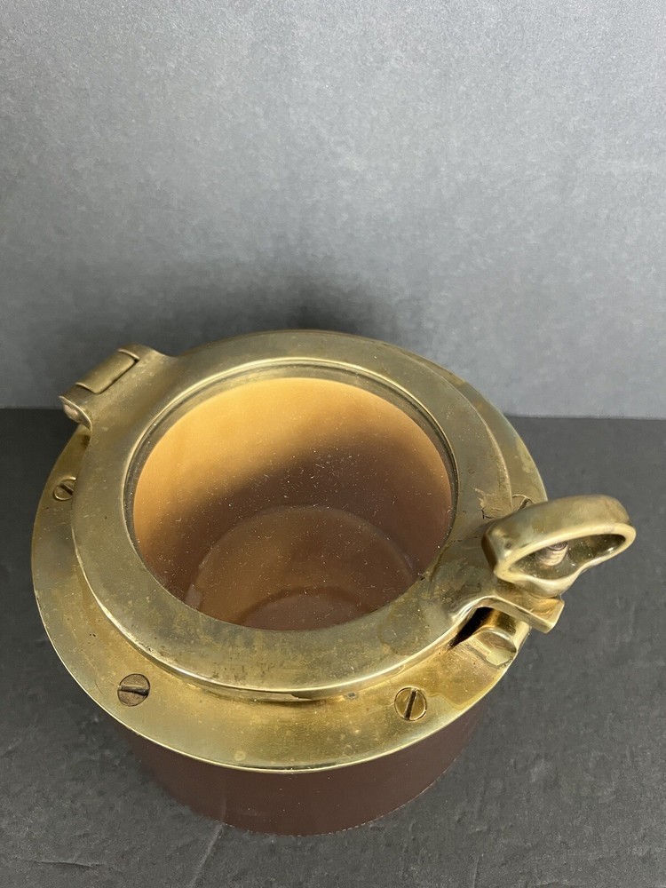 1960s leather and solid brass porthole box made in England