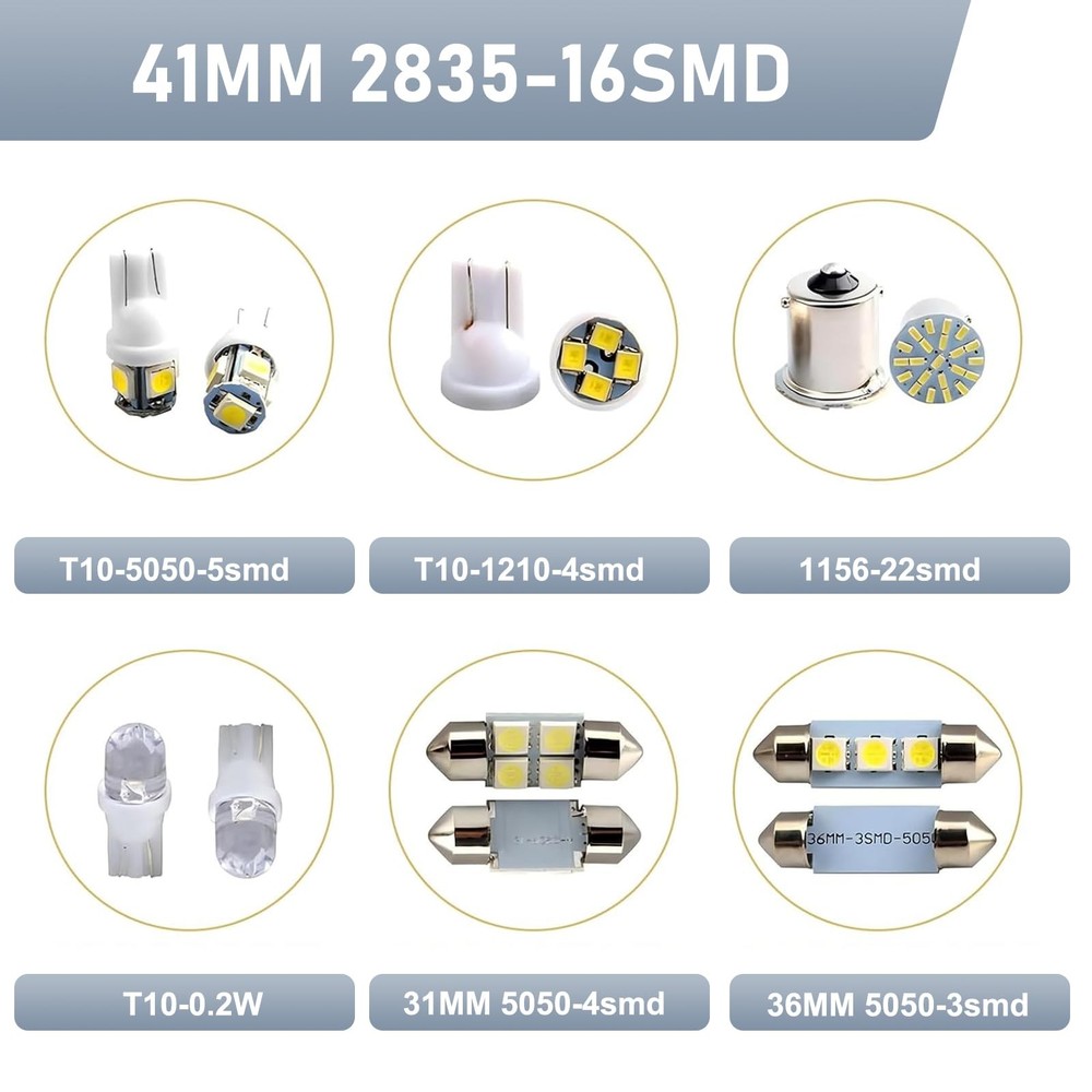 42 PCS Car Interior LED Light Combination Set, T10 31 mm 36 mm 41 mm Auto Rea...
