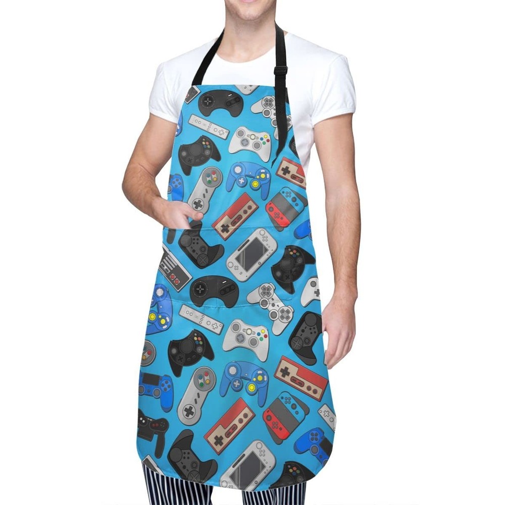 Joystick Game Background Waterproof Apron Cooking Kitchen Unisex Adjustable