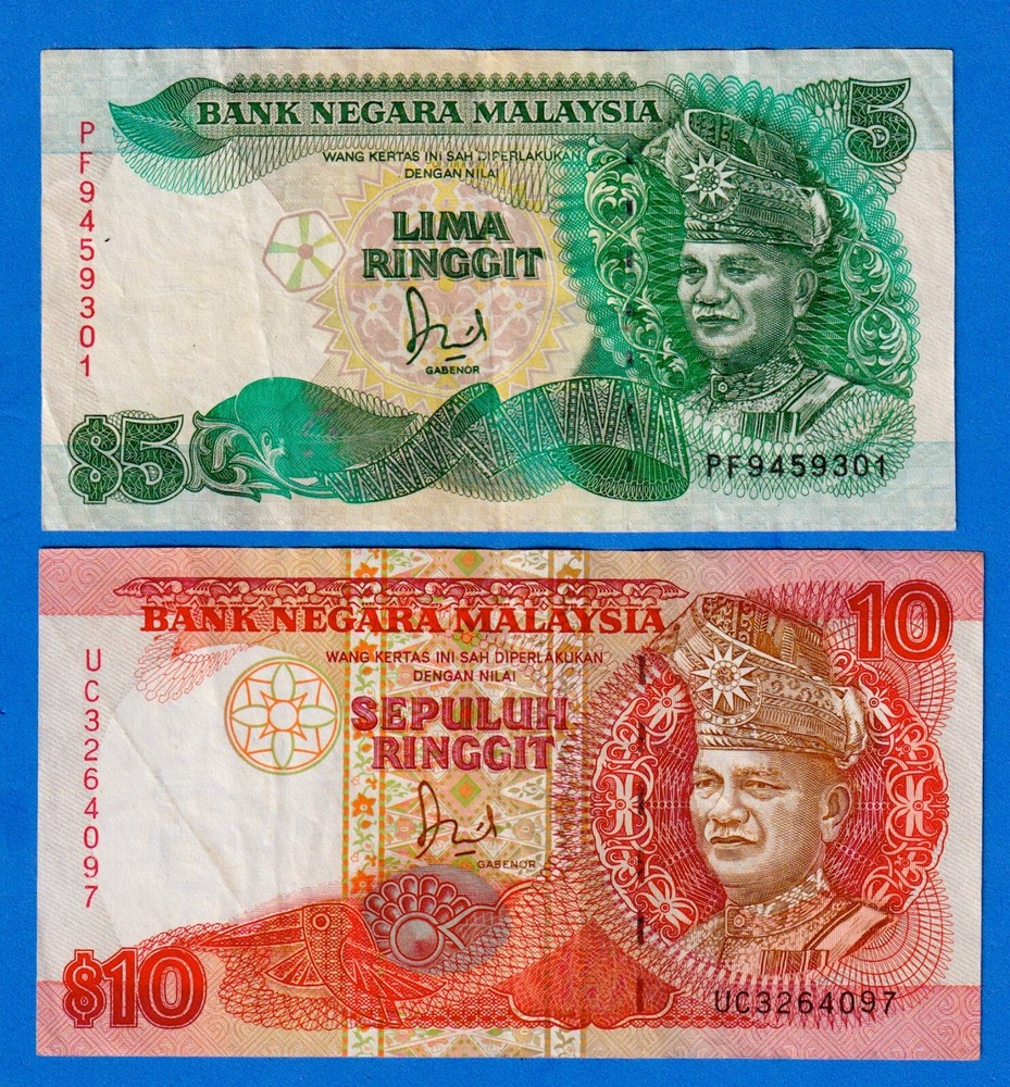 Malaysia Combo - 5 & 10 Ringgit 1989 Circulated Notes