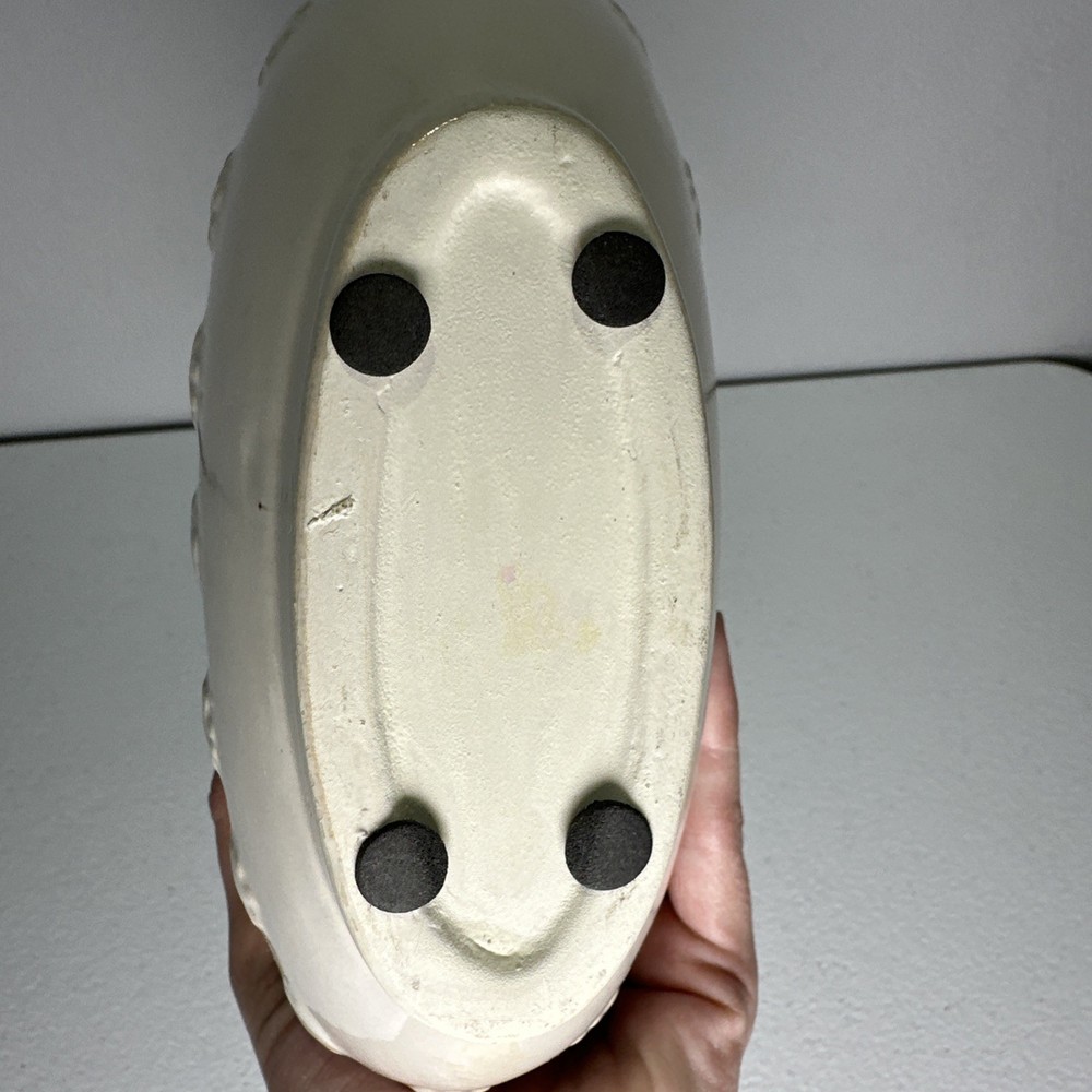 MCM Pottery Ceramic Planter Oval Off White Glazed Scroll Leaf Design Shabby Chic