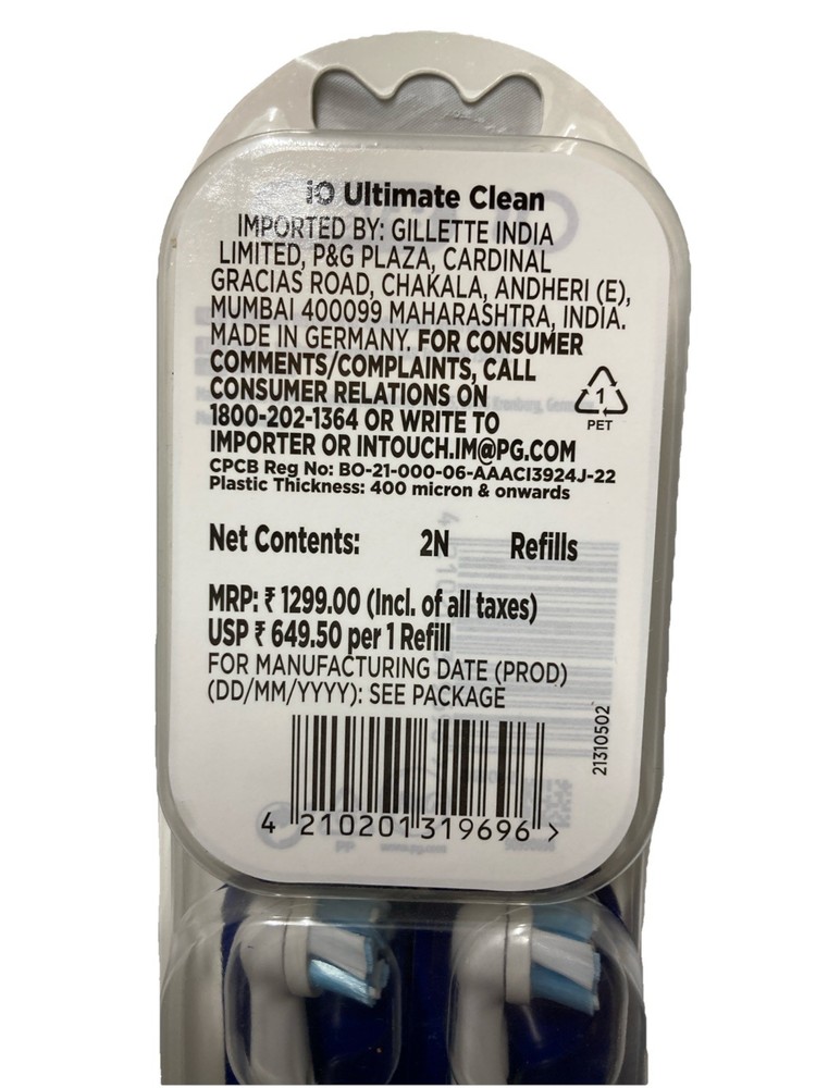 Oral-B iO Ultimate Clean Toothbrush Replacement Head Refill White 2 Pack