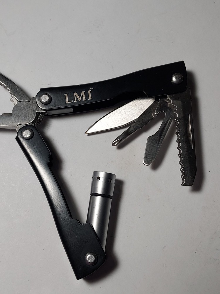 Black Mini Multi Tool with initials LMI + Nylon Pouch - Pliers, Blade