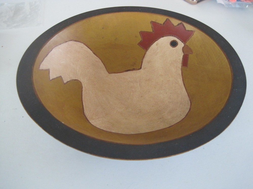 Chicken Wood Bowl Hand Painted Tao '99