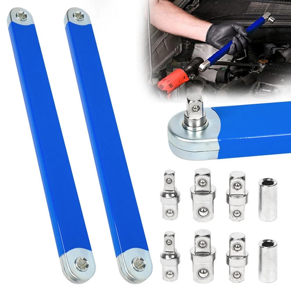 2 Set Offset Extension Wrench Set Ratchet Spanner Wrench with Extender Adapter