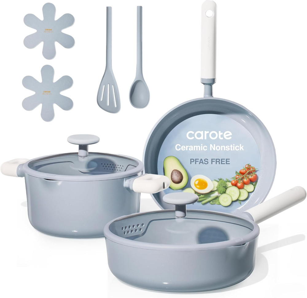 Nonstick Ceramic Cookware Set, 9 Piece Blue Cooking Set