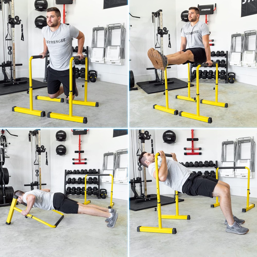 Dip Bar Yellow. Adjustable Dip Station from 30” – 39” for Dips, Inverted Pull...