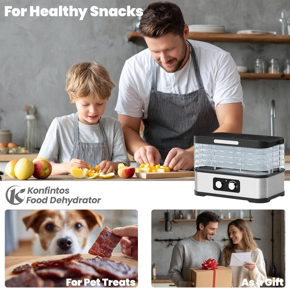 Food Dehydrator Machine Jerky 5 Stackable BPA-Free Trays W/ Temperature Control