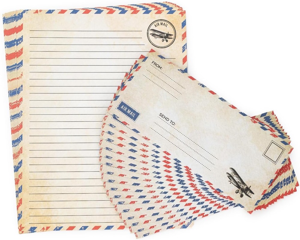 Blue Airmail Writing Paper & Envelopes Set - 60 Pack for Invitations & Letters