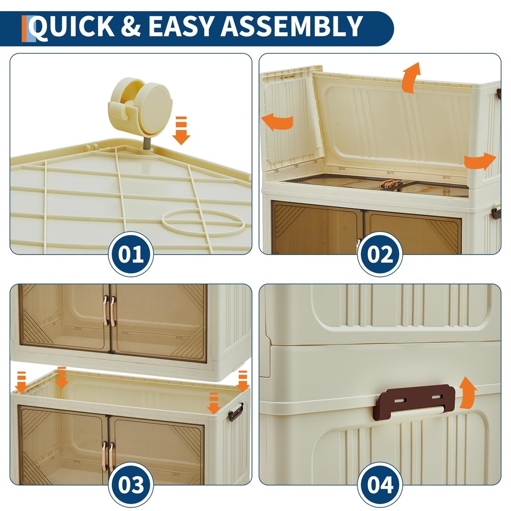 192QT Stackable Storage Bins, Folding Storage with Magnetic Doors & Wheels, L...