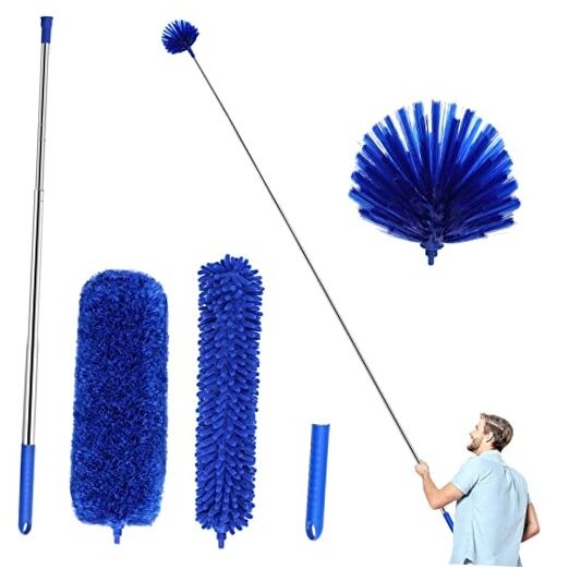 Duster, Microfiber Dusters with 2 Handle Sets, Durable 15-98.1 Inches Dark Blue