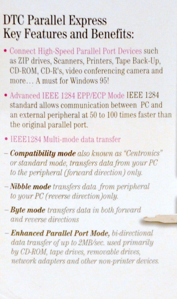 DTC Parallel Express – High Speed Parallel Port Adapter – IEEE 1284 EPP/ECP - NE