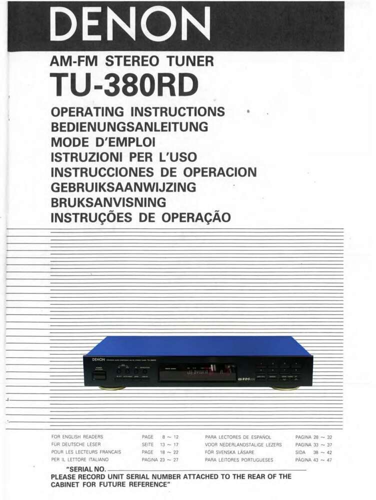Denon TU-380RD Tuner Owners Manual