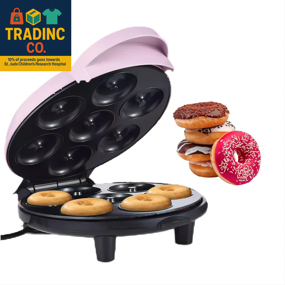 Donut Maker, Electric Non-Stick Surface Makes 7 Small Doughnuts Mini Donut Maker