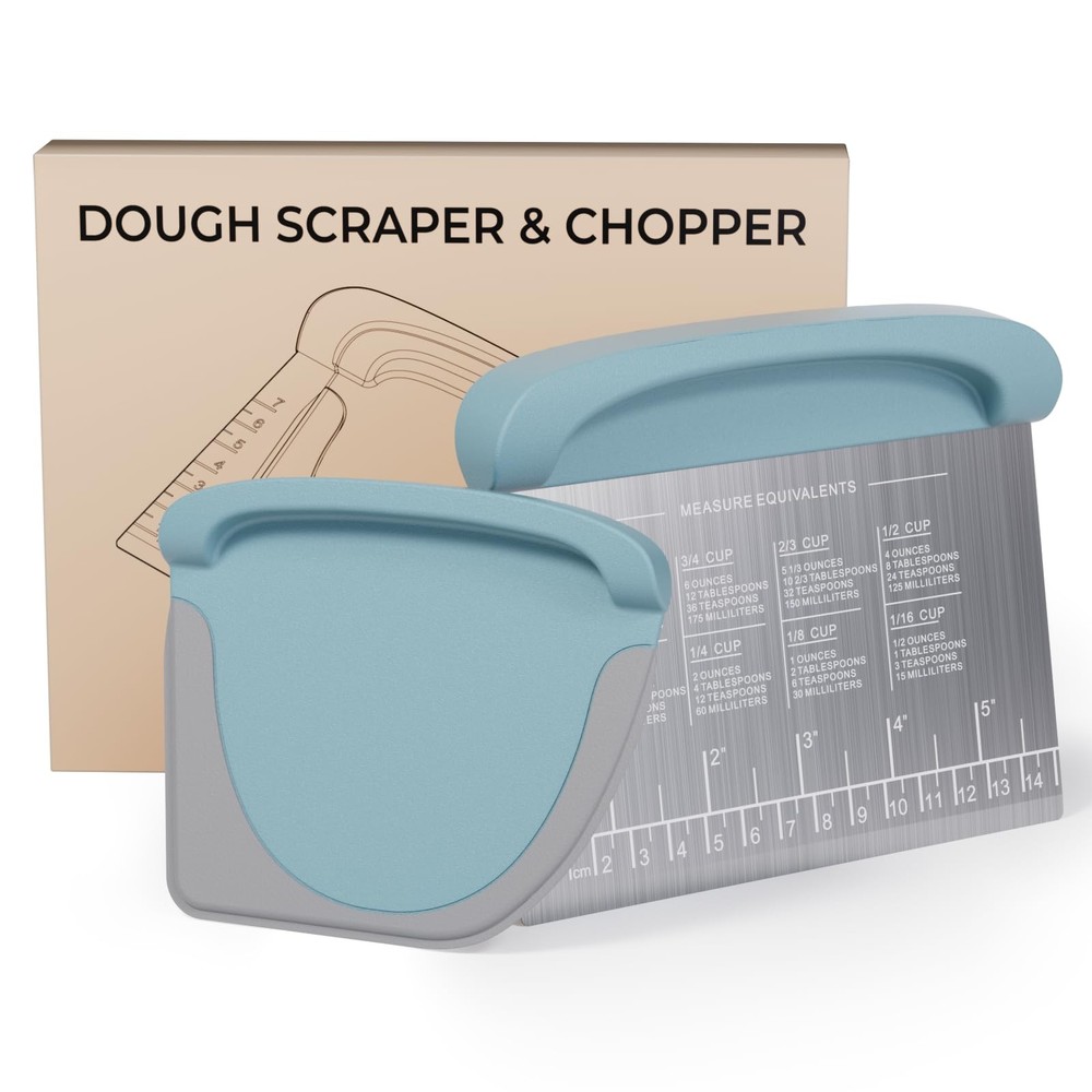 Bench Scraper Dough Scraper for Pastry Blue Stainless Steel