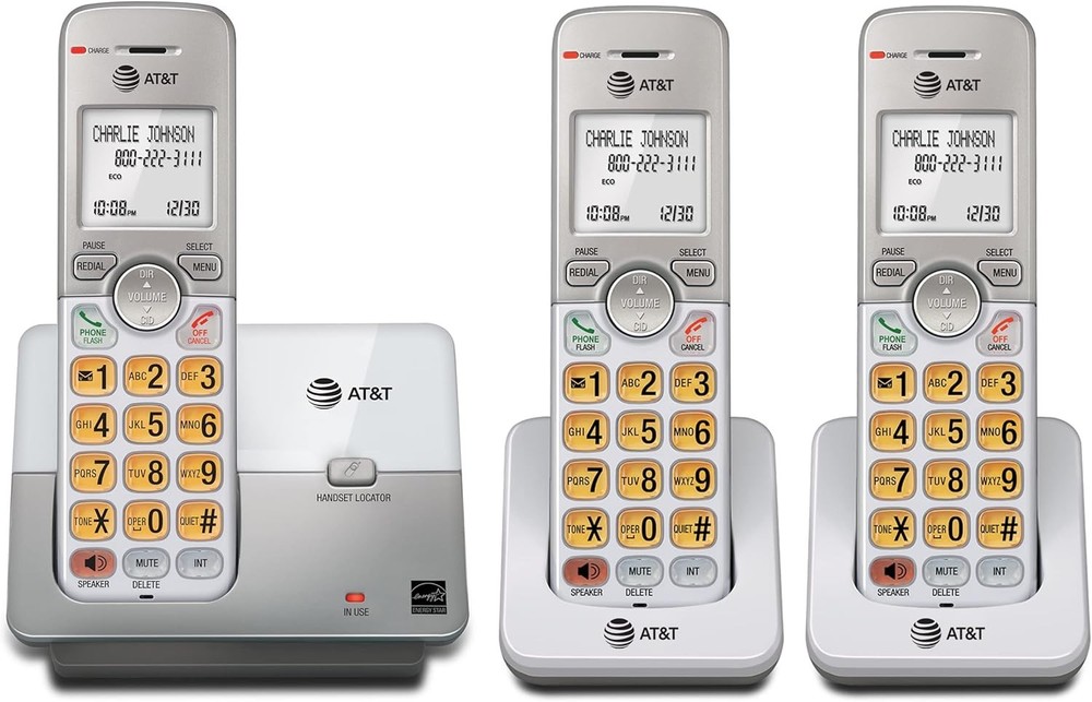Long-Range Cordless Phone with Three Handsets and Secure Sound Technology