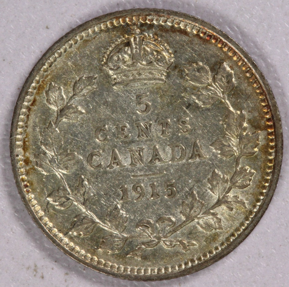 1915 Canada 5 cent silver Coin