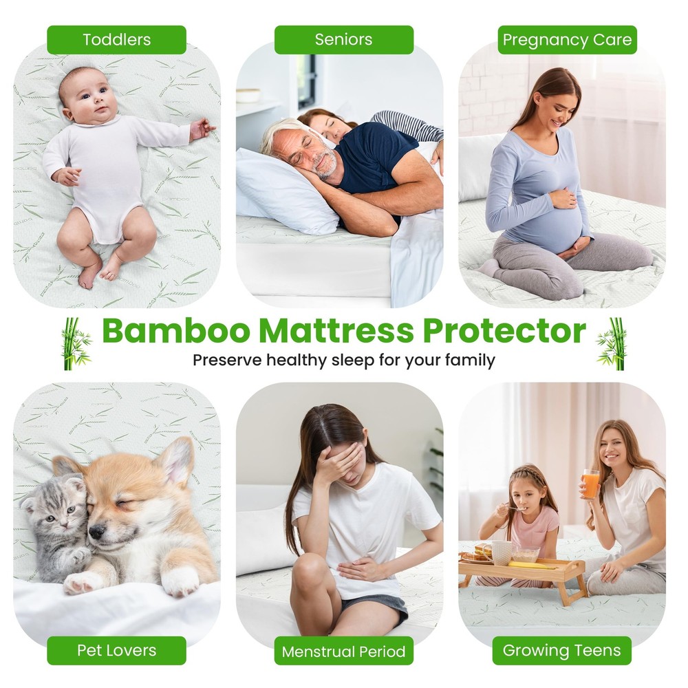 Full Mattress Protector, Cooling Rayon dervied from Bamboo Viscose, 100% Wate...