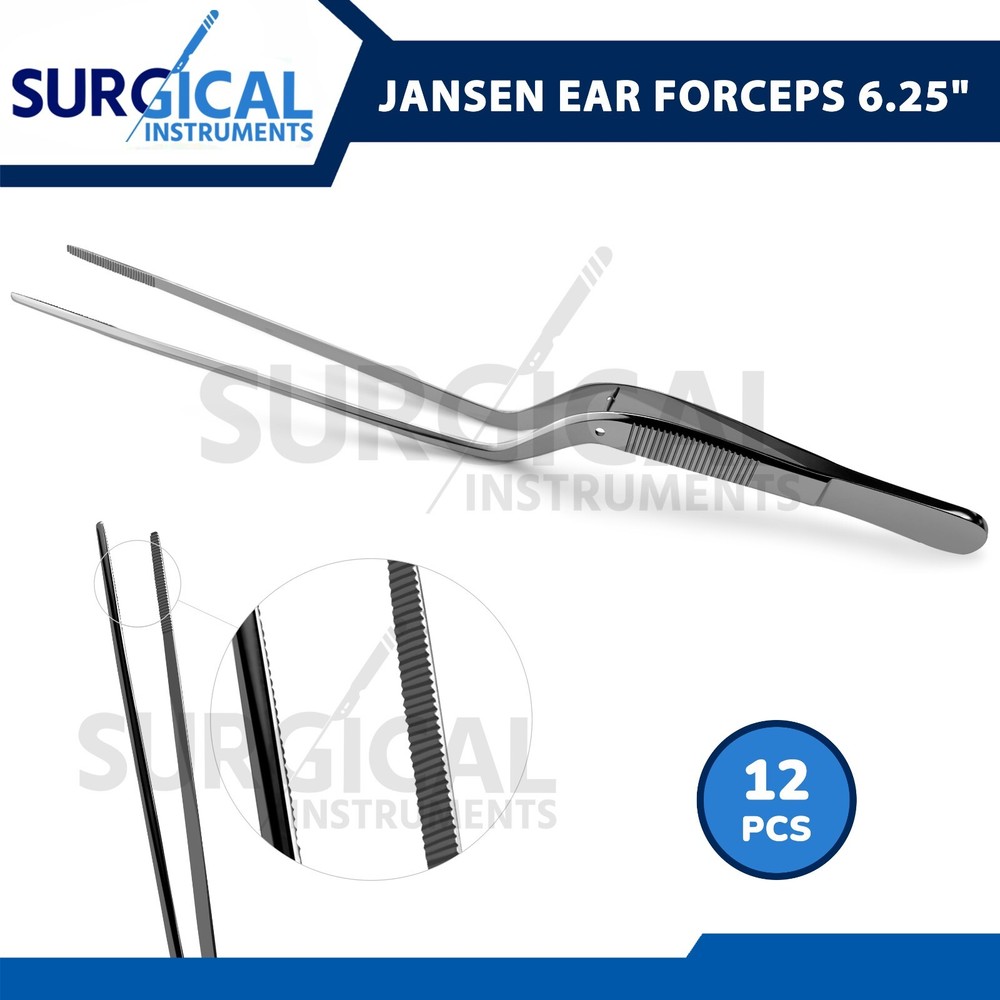 12 Jansen Ear Forceps 6.25" Bayonet Shape Serrated Tips