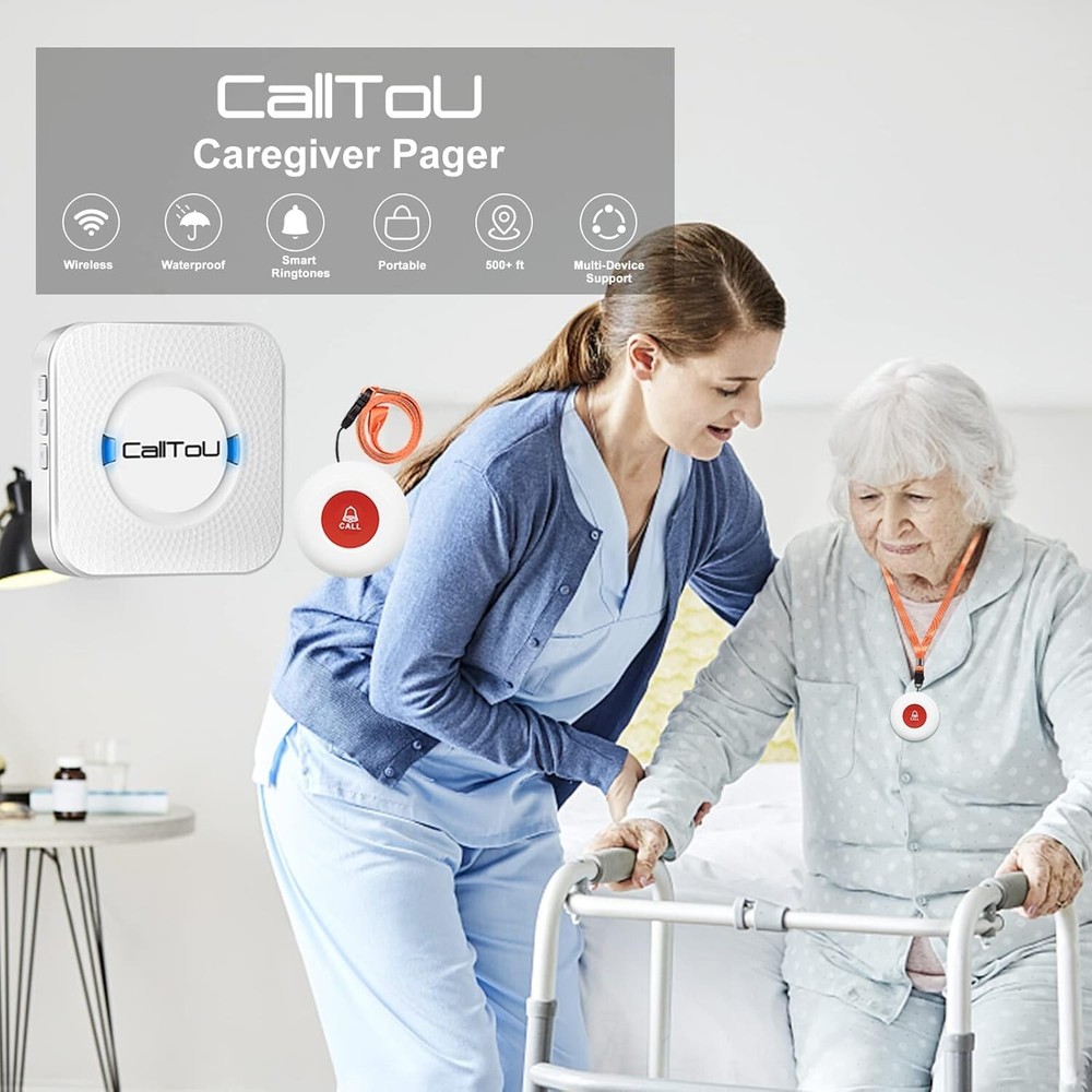 Waterproof Call Button and Receiver System for Caregivers - 55 Ringtones