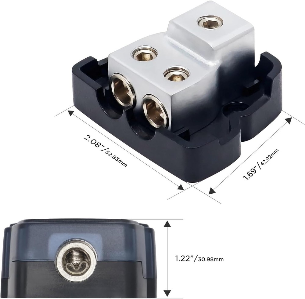 Marine-Grade Chrome 2 Way Power Distributor Block - Connects Multiple Amplifiers
