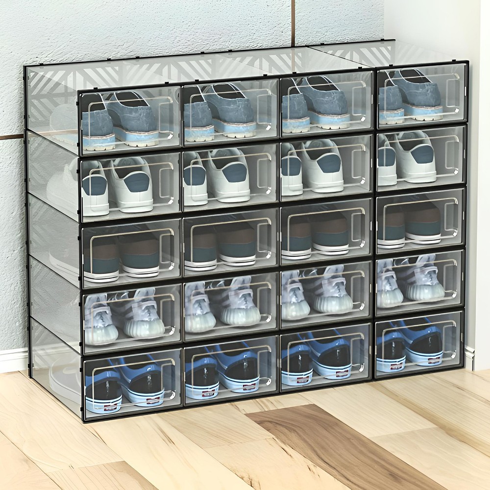 20 Pack Clear Plastic Shoe Boxes With Lids Stackable Storage Containers Organize