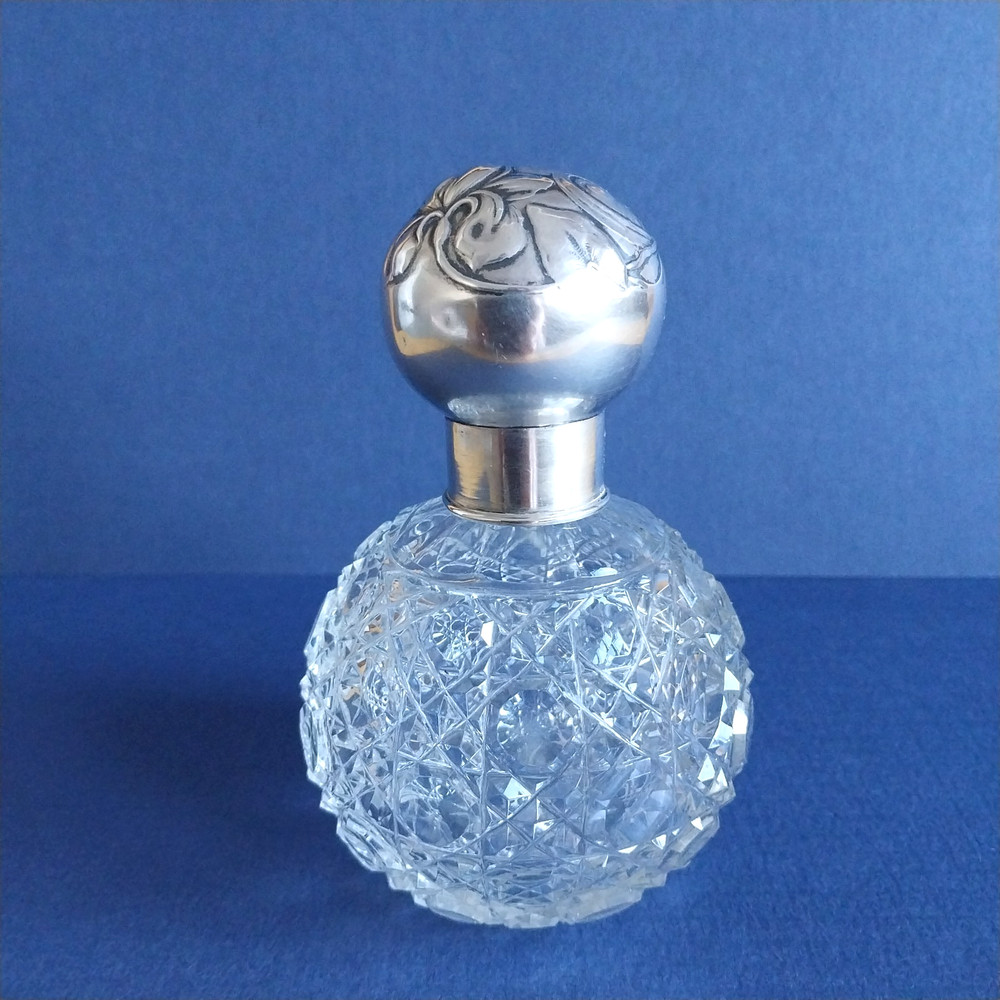 Silver Cap and Crystal Perfume Bottle 5"